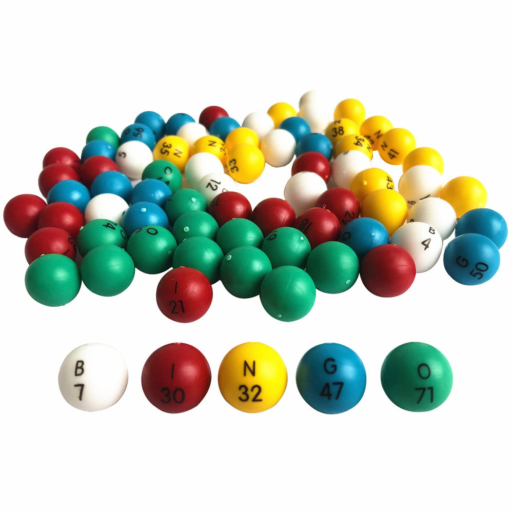 Yuanhe 75-count bingo balls set for standard cages, ready for party games.