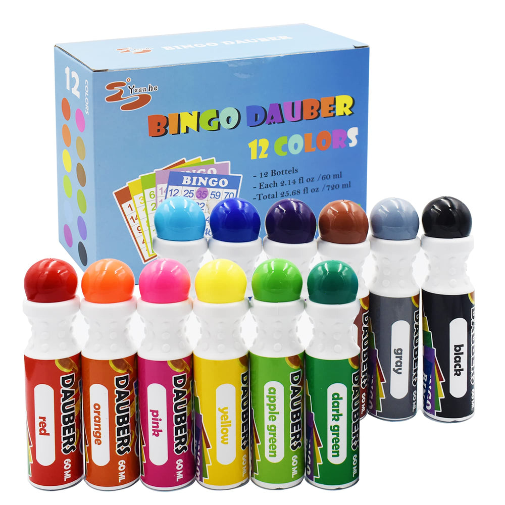 Yuanhe Bingo Daubers 12-pack in vibrant colors for quick, mess-free dot art