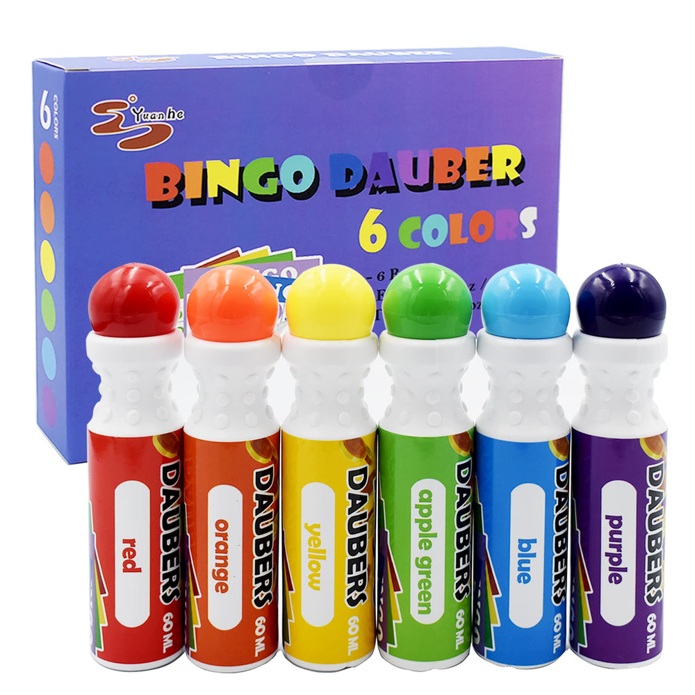 Yuanhe Bingo Daubers Mixed Colors 6-Pack for vibrant, quick-dry dot art.