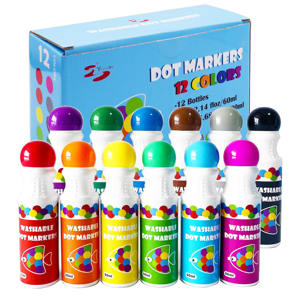 Yuanhe dot markers 12-color set with bright, quick-drying ink for mess-free crafts.