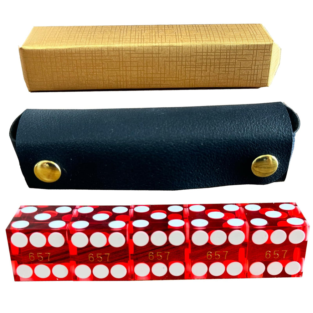 Yuanhe serialized dice set with golden snaps case secures authentic gaming storage.