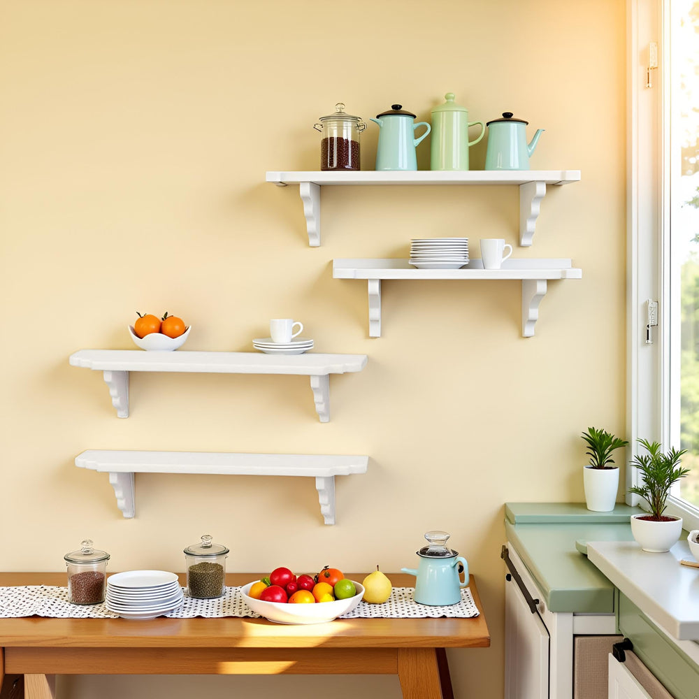 YuanHolumid kitchen-scene shelves add organized miniature display space.