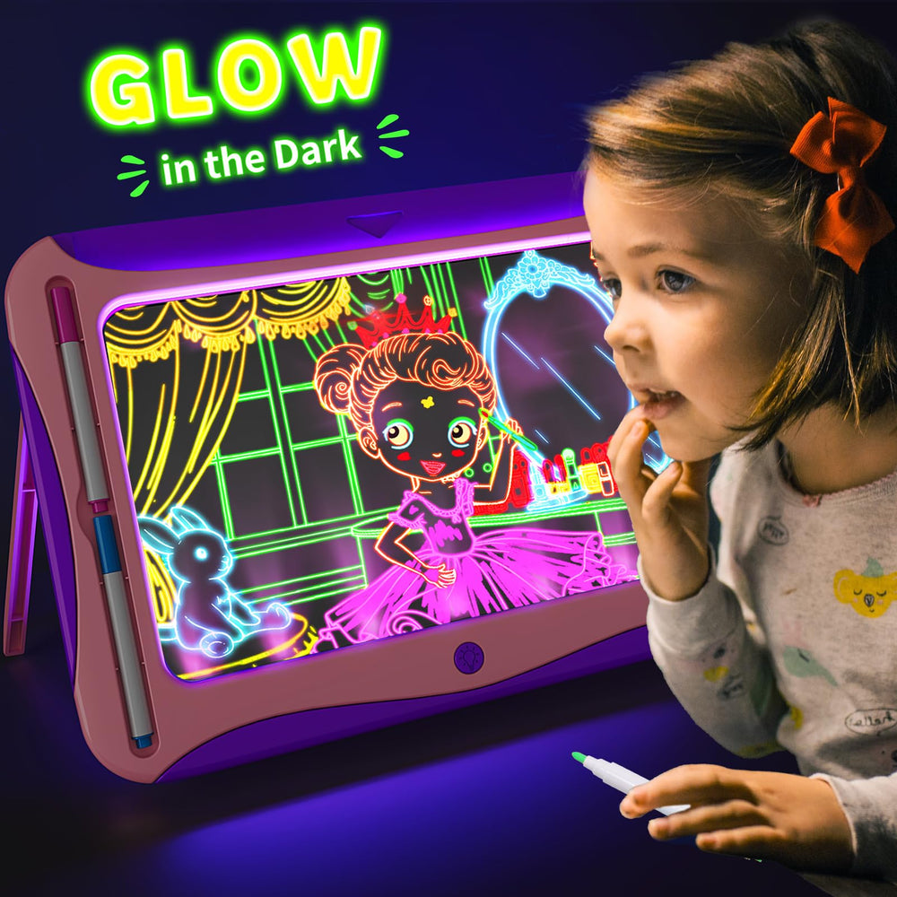 YUBALEER light-up doodle pad with 6 washable markers for mess-free creativity