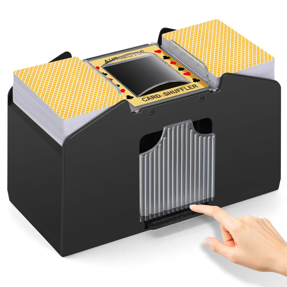 YUCEEN automatic card shuffler front view showing quick one-hand operation