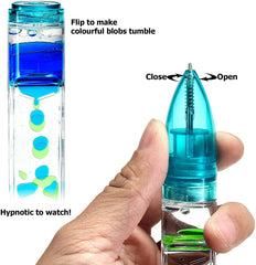 Green ink lava pen swirl promotes tactile play and dexterity development.