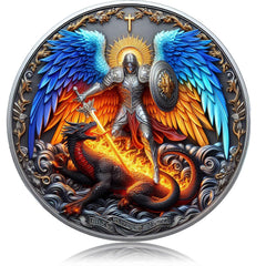 YUJUE Archangel Michael reverse with Psalm 91:10-11 engraving for daily devotion.