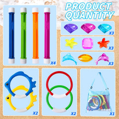 YUJUN diving sticks shown ready to dive for treasure hunts in the pool