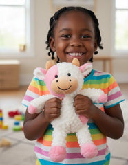YUKOUQIAN cow plush close-up fluffy texture invites hugs and warm playtime