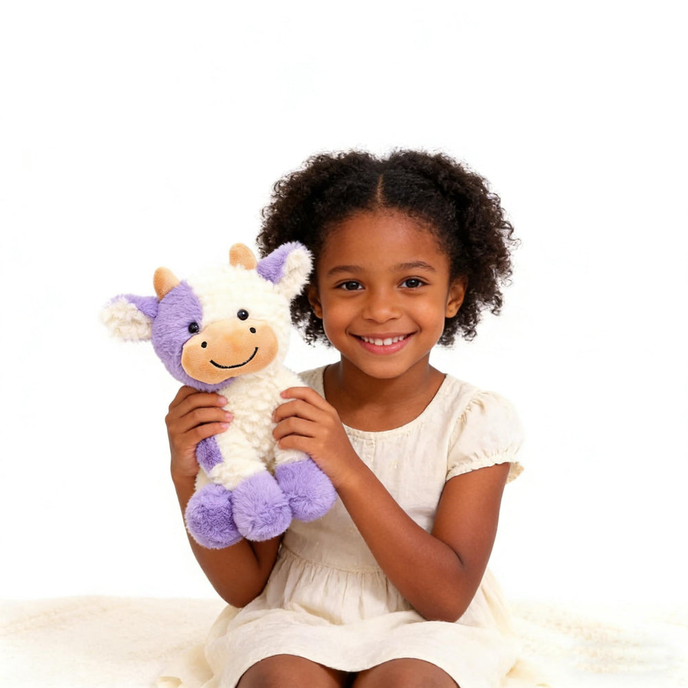 YUKOUQIAN cow stuffed animal face detail, invites gentle snuggling with soft fabric and kind eyes