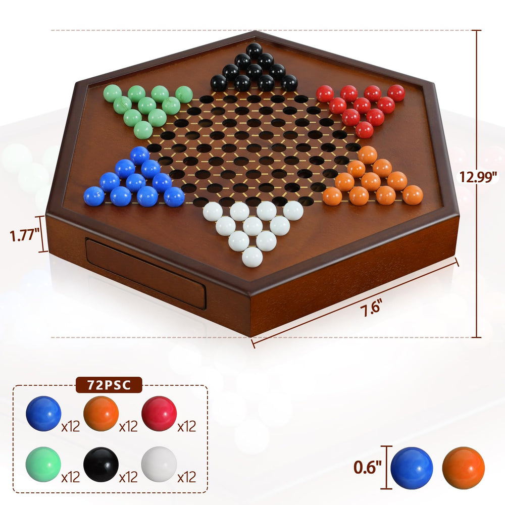 YUN RUI Chinese Checkers 72 colorful marbles set for engaging play.