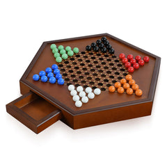 YUN RUI Chinese Checkers board large 15x13 inches in walnut finish.