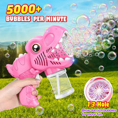 Yunaking bubble gun in pink with LED lights for nighttime fun.