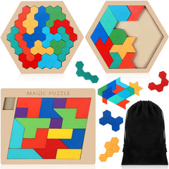 Yunsailing hexagon tangram puzzle 3-pack for creative problem solving and hands-on play