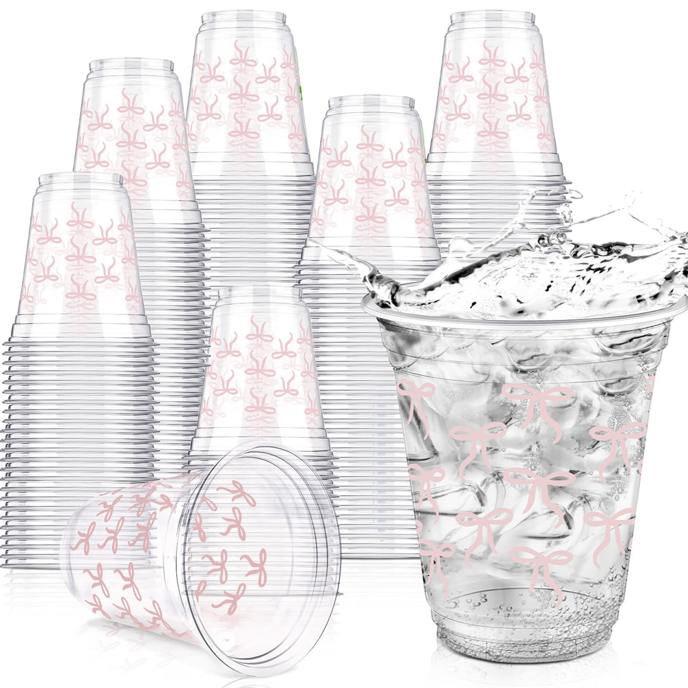 Yuxung pink bow cups 12 oz for festive beverages at parties.