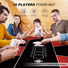 YUZPKRSI poker mat 70x35 flat on table provides wrinkle-free play surface.