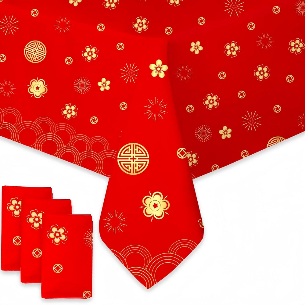 YVAINE 3-piece Chinese New Year tablecloth with fireworks pattern for festive dining