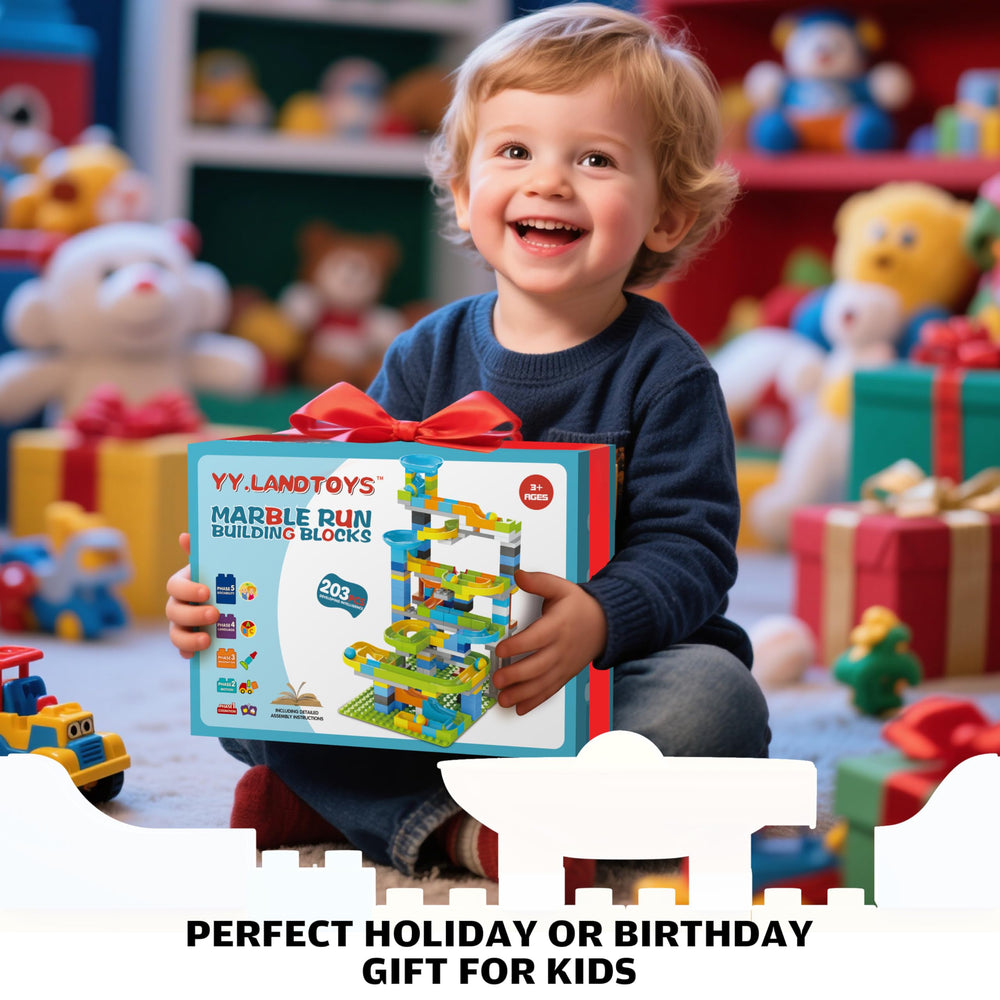 YY LANDTOYS promotes family bonding through shared marble races and building.