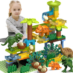 YY LANDTOYS dinosaur marble run track assembly for hands-on STEM exploration