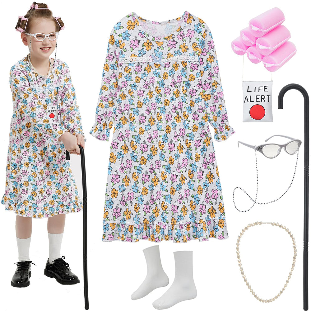 Z-Shop old lady dress for girls enhances 100th day costume appeal