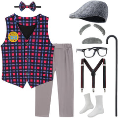 Z-Shop old man costume vest for kids, comfortable fit for 100th day celebrations.
