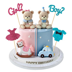 Zafena bear toppers pair for gender reveal cake adds whimsy to celebrations