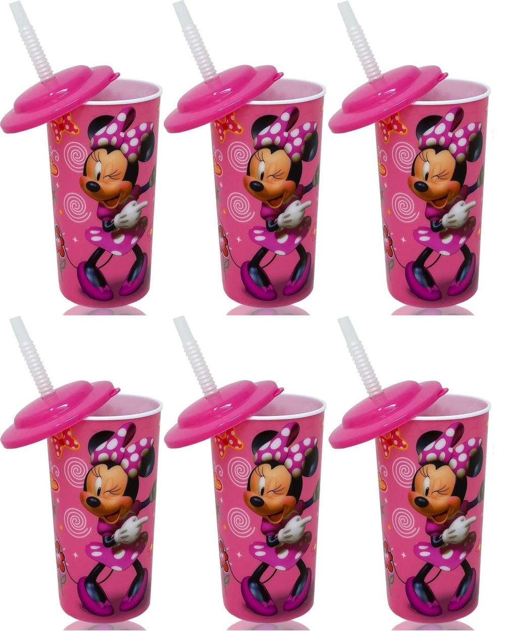 Zak Minnie Mouse 16oz pink tumbler with lid and straw, ideal for kids' lunches.