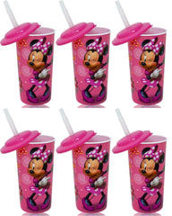 Zak Minnie Mouse 16oz pink tumbler with lid and straw, ideal for kids' lunches.