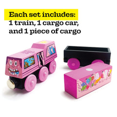 ZANY TRAINS Series 1 cargo piece close-up showing magnetic fit.