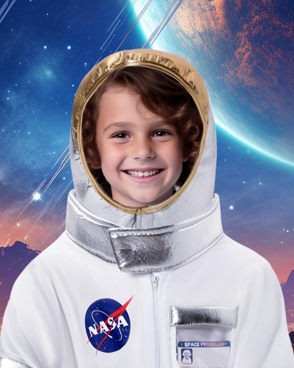 Zaplute jumpsuit chest logo enhances authentic astronaut look.