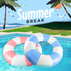 Zaruatu classic striped pool float closeup shows durable PVC and secure handle.
