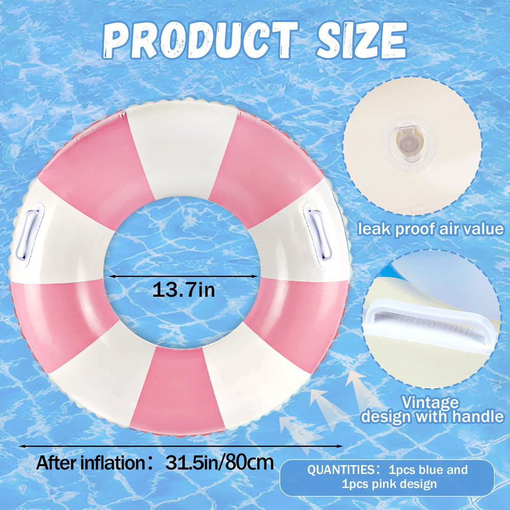 Zaruatu two-pack striped pool floats in blue and white ideal for social lounging.