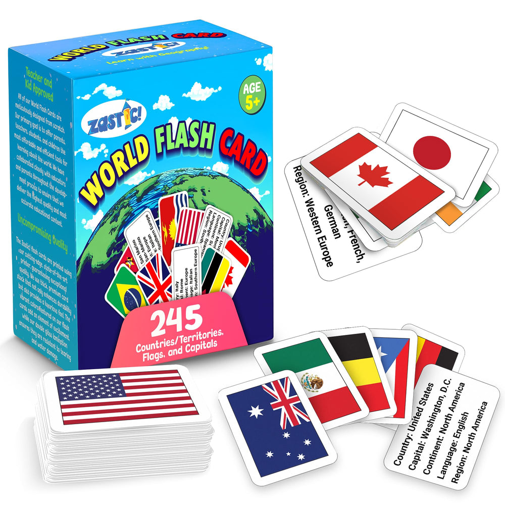 Zastic! World Flags pack cover highlighting 245 flags for geography exploration