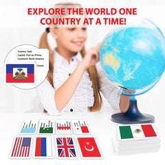Zastic! classroom scene with kids engaging with flags and country data