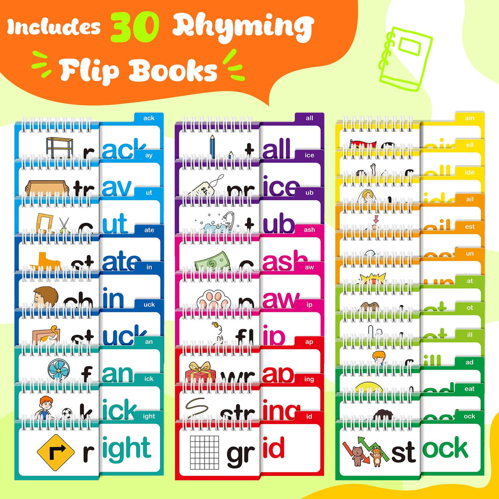 Zazopup flip books for kids reading flash cards aid spelling and rhyming practice