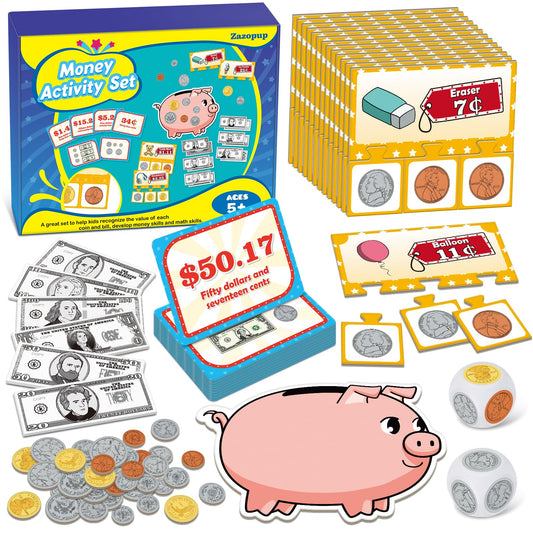 Zazopup money activity set coins for hands-on counting.