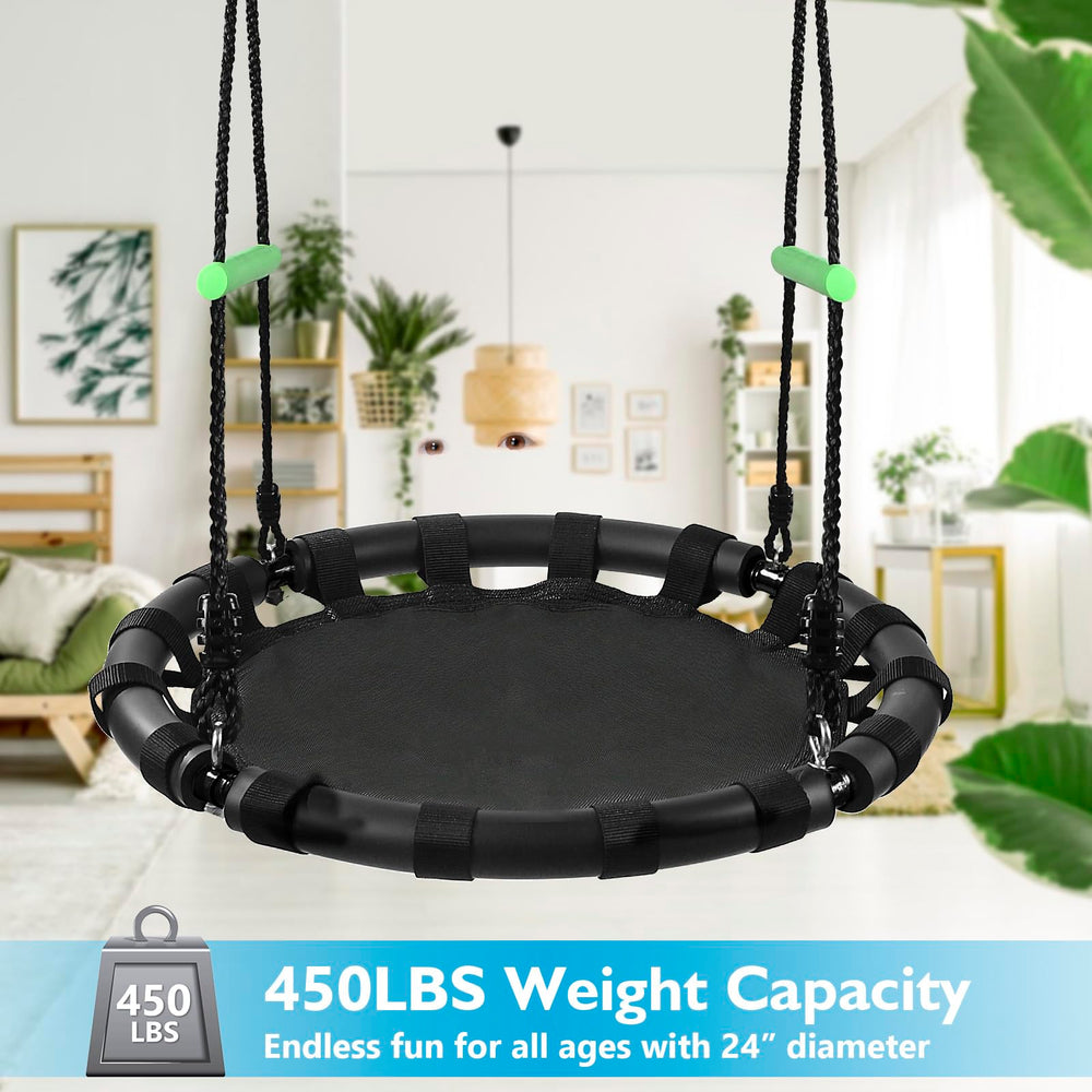 ZBZBML saucer swing close-up shows sturdy rope construction