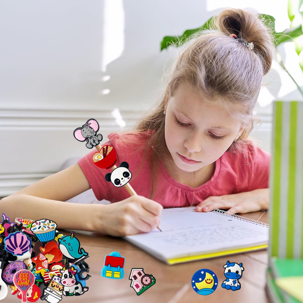 Zddaoole cute pencil topper bright colors—versatile elastic clip-ons for pencils or straws.
