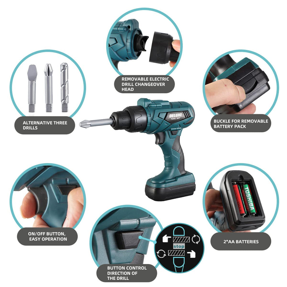 Zealous Toys Kids Tool Box interchangeable drill bits for versatile drilling role-play.