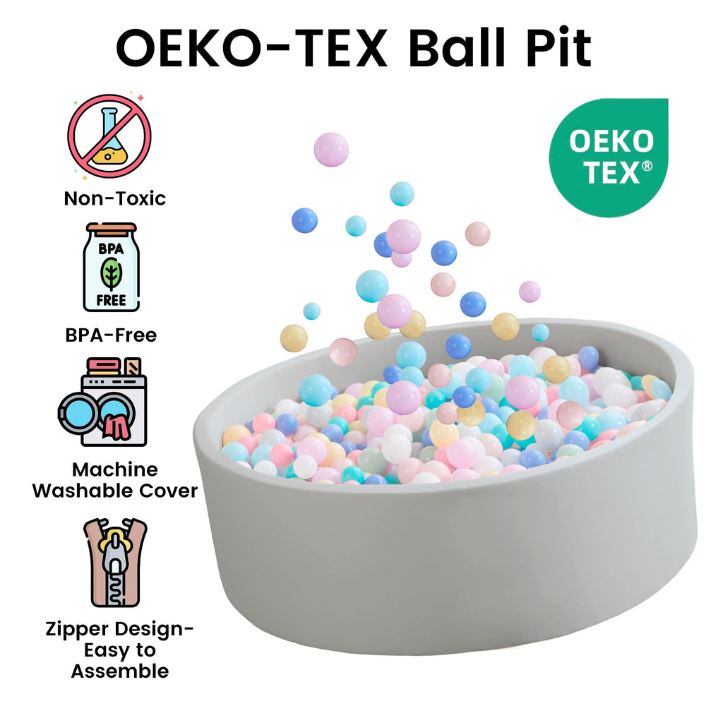 Zedachica ball pit kids playing, encouraging imaginative indoor fun.