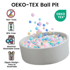 Zedachica ball pit kids playing, encouraging imaginative indoor fun.