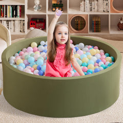 Inside view of sage green Zedachica ball pit showing round space