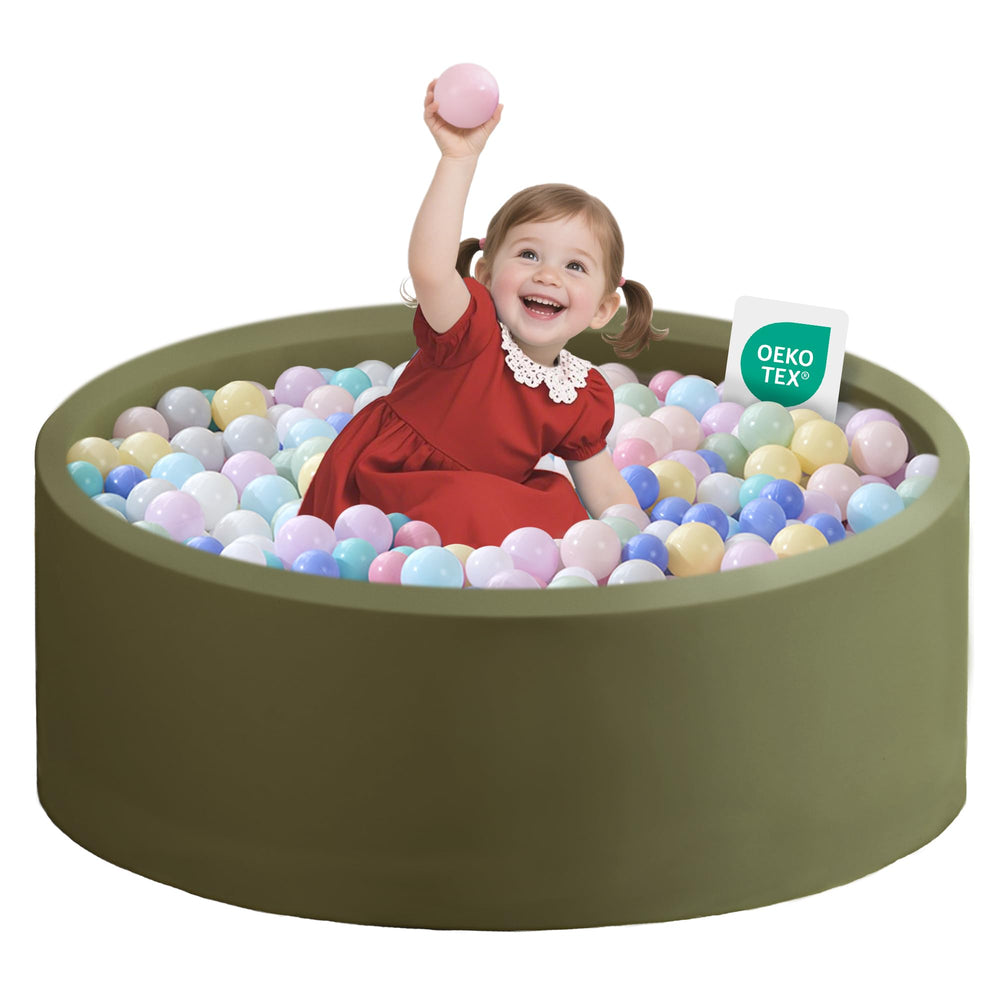 Zedachica ball pit in sage green with soft memory foam close-up
