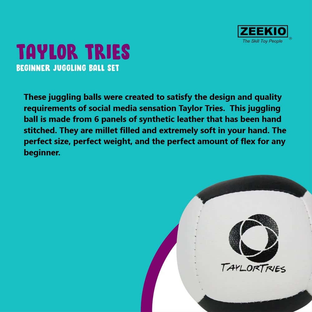 Zeekio Taylor Tries 110-gram balls balanced for smooth catches.