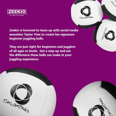 Zeekio Taylor Tries set of 3 juggling balls for versatile sessions.