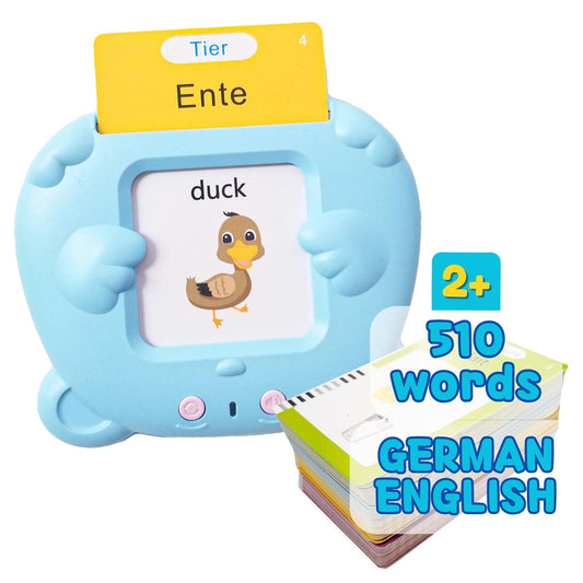 ZeenKind flashcards front pack promotes bilingual German English learning.