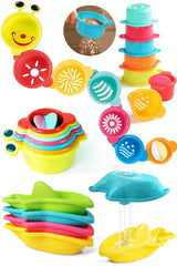 Zeewoo baby bath toys with seven colorful cups for stacking and learning.