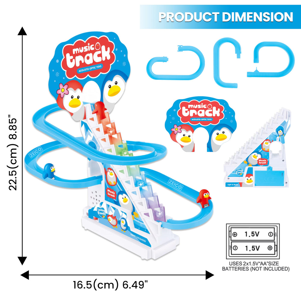 ZEICO penguin roller-coaster track shown for engaging play and motion
