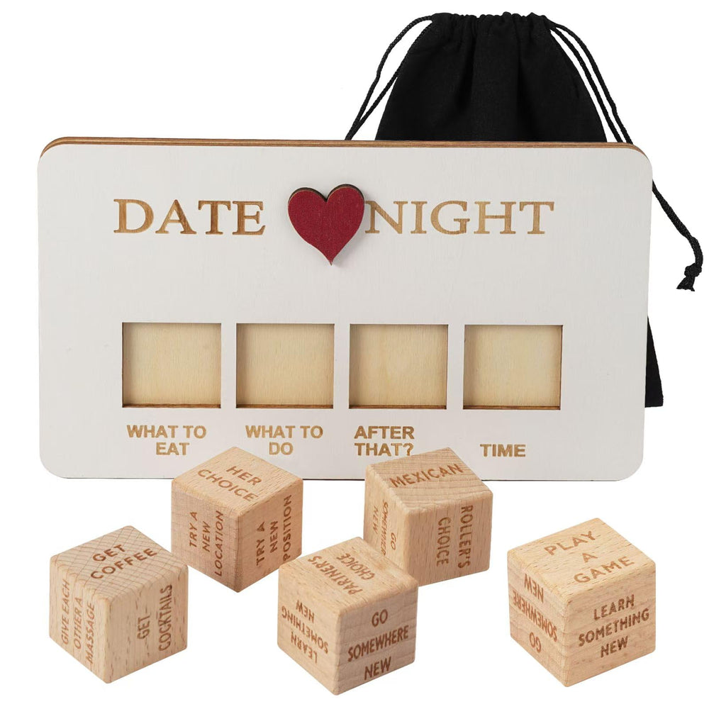 Zelbuck Date Night Dice in lotus wood close-up for playful date-night planning