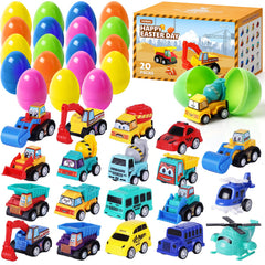 ZenBombs 20pcs Easter eggs with hidden toy vehicles for kids.