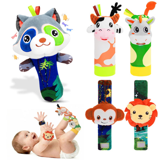 Zendstanding baby wrist rattle on arm supports visual tracking and engagement.
